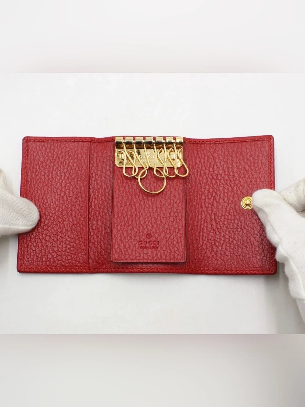 Gucci GG Marmont Leather 6 Key Case Holder 456118 Red GHW used R2149
